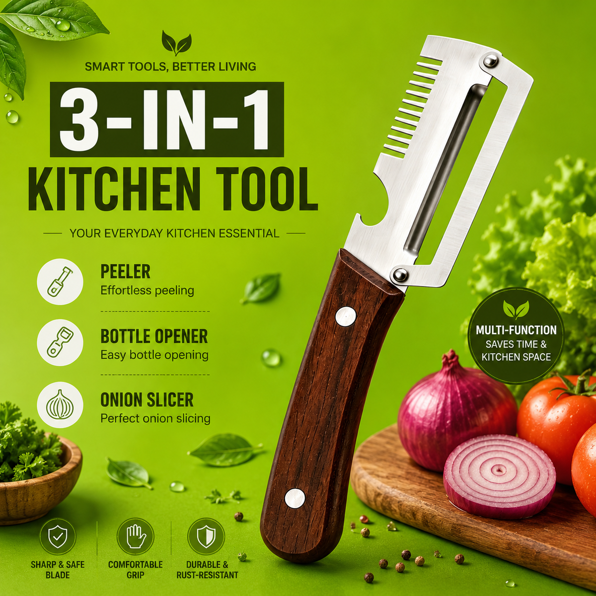 3-in-1 Stainless Steel Kitchen Peeler