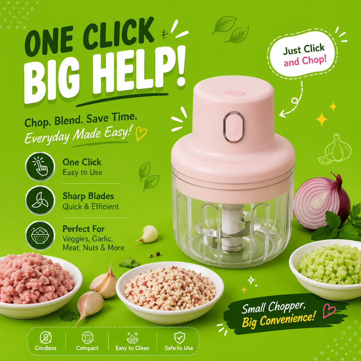 Mini Food Chopper with Rechargeable USB